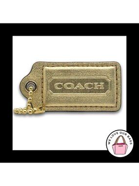 COACH HANG TAG Bag Charm Keychain Fob Gold Metallic Leather Brass 2.5" Large